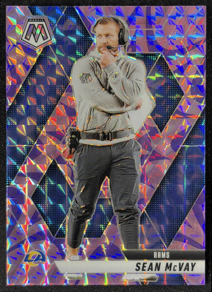 Sean McVay 2025 Panini Mosaic Reactive Purple Prizm Rams front