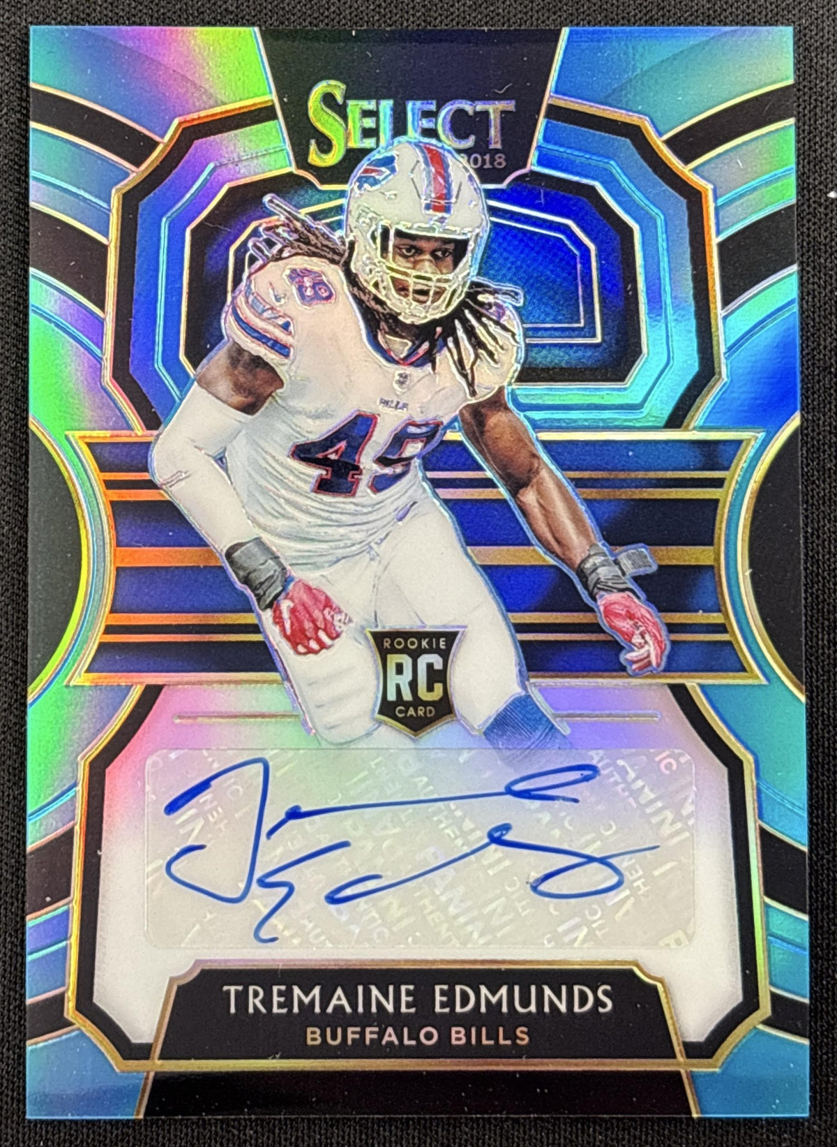 Tremaine Edmunds 2018 Panini Select Rookie Signatures Light Blue Prizm /49 Bills