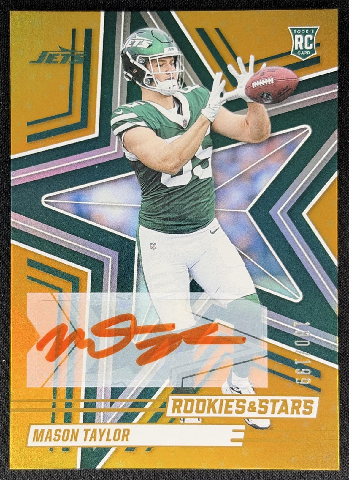 Mason Taylor 2025 Panini Rookies & Stars Signatures Orange /199 Jets Sports Trading Cards