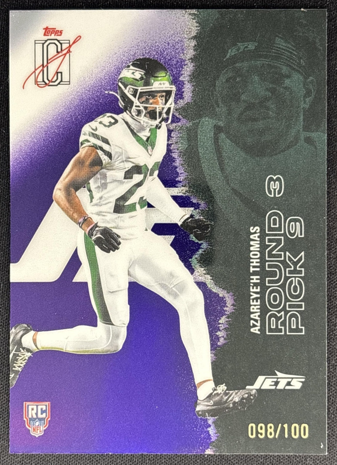 Azareye'h Thomas 2025 Signature Class Chrome Rookie Purple Refractor /100 Jets