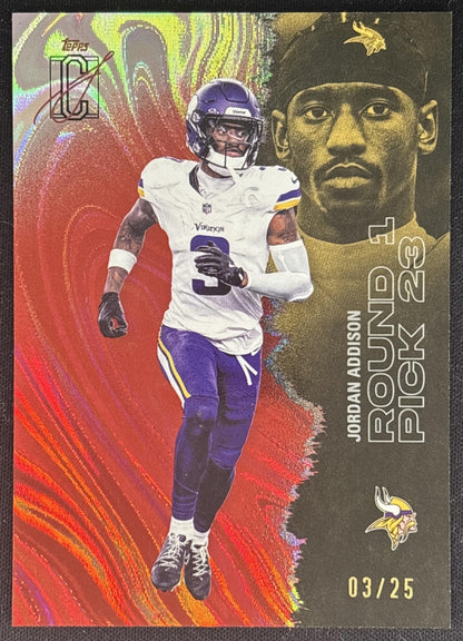 Jordan Addison 2025 Topps Signature Class Veteran Red Lava Foil /25 Vikings Sports Trading Cards