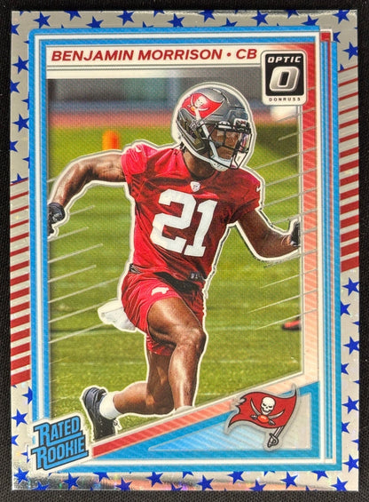 Benjamin Morrison 2025 Panini Donruss Optic Rated Rookie Stars Prizm Buccaneers Sports Trading Cards