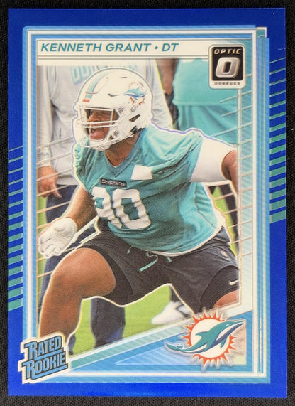 Kenneth Grant 2025 Panini Donruss Optic Rated Rookie Blue Prizm /249 Dolphins