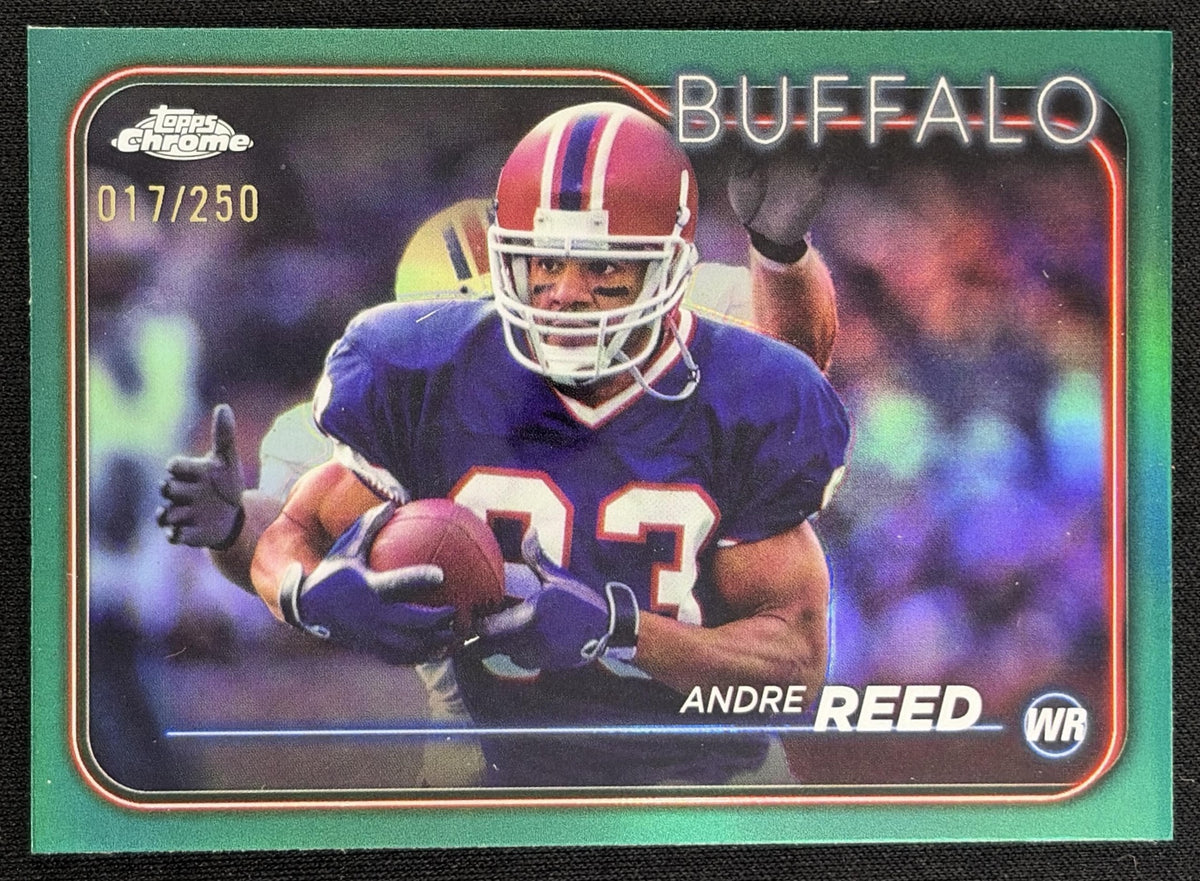 Front of Andre Reed 2024 Topps Chrome Teal Refractor /250 Bills sports trading card