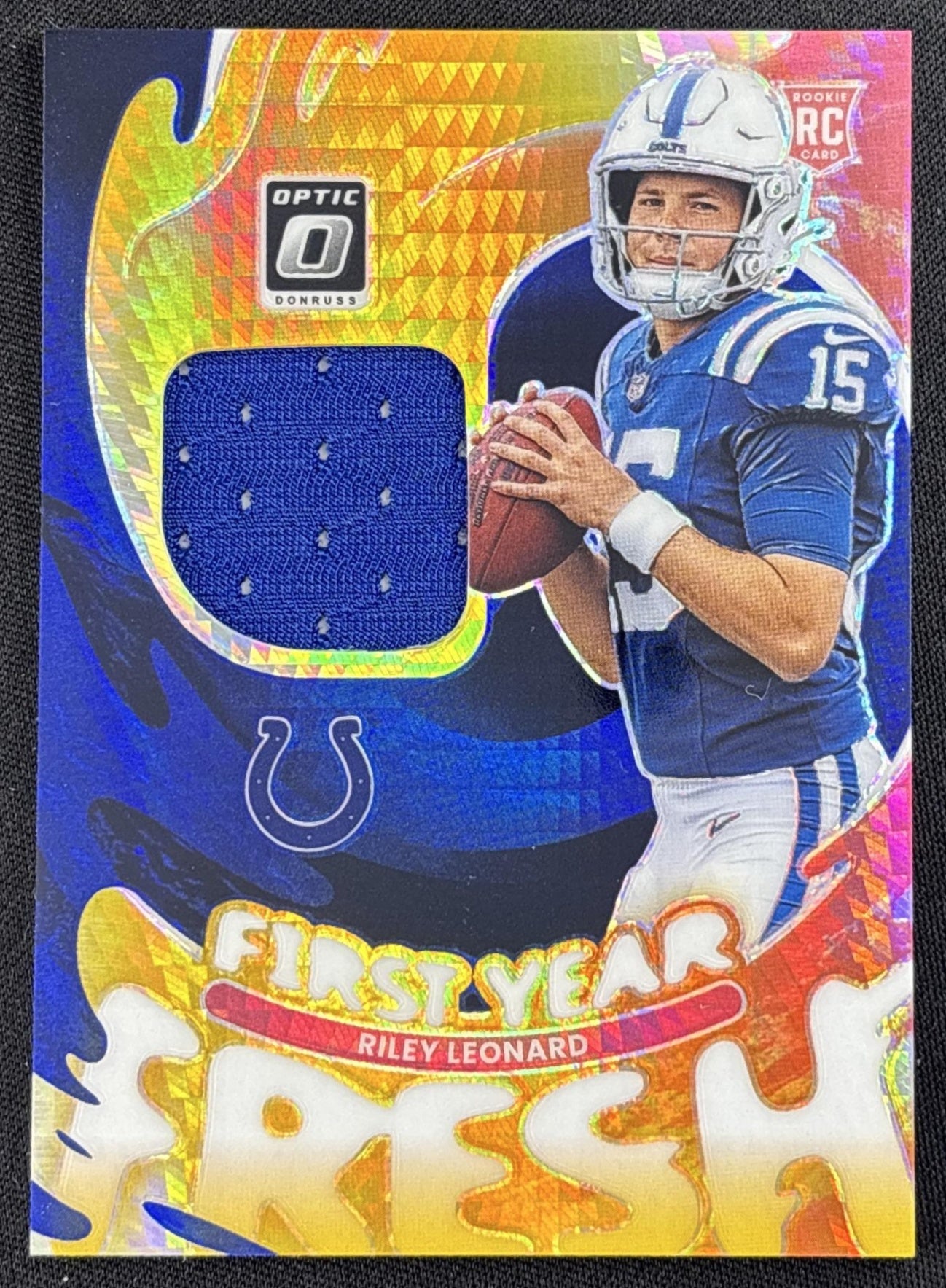 Riley Leonard 2025 Panini Donruss Optic First Year Fresh Blue Hyper Prizm Colts