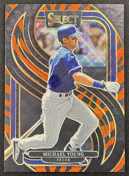 Michael Young 2025 Panini Select Premier Tiger Prizms Rangers Sports Trading Card