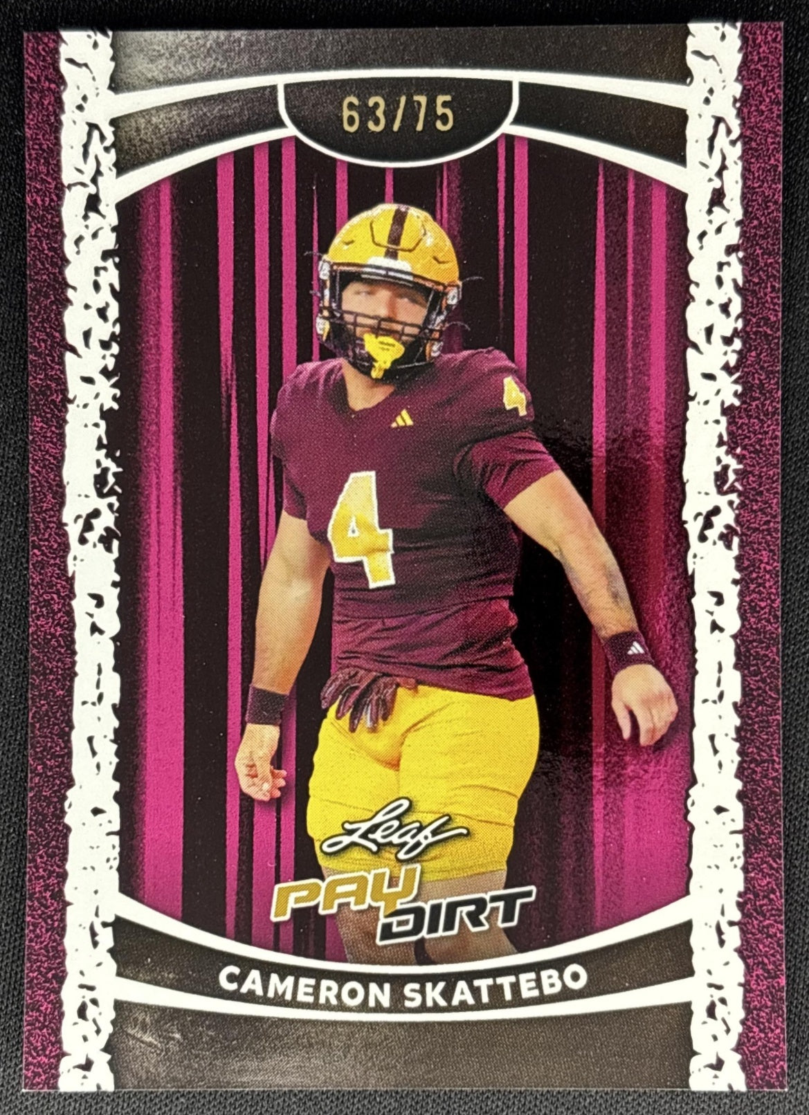 Cameron Skattebo 2026 Leaf Paydirt Pink /75 front