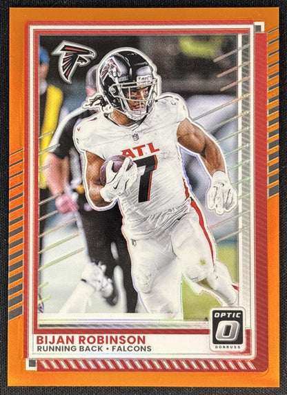 Bijan Robinson 2025 Panini Donruss Optic Orange Prizm /299 Falcons Front