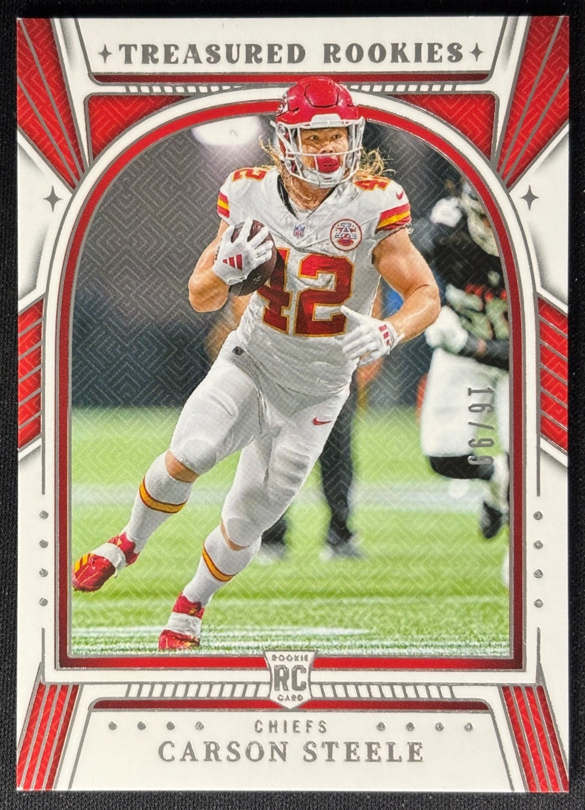 Carson Steele 2024 National Treasures Treasured Rookies /99 Chiefs - Front