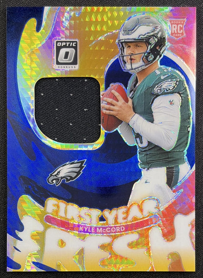 Kyle McCord 2025 Panini Donruss Optic First Year Fresh Blue Hyper Prizm Eagles