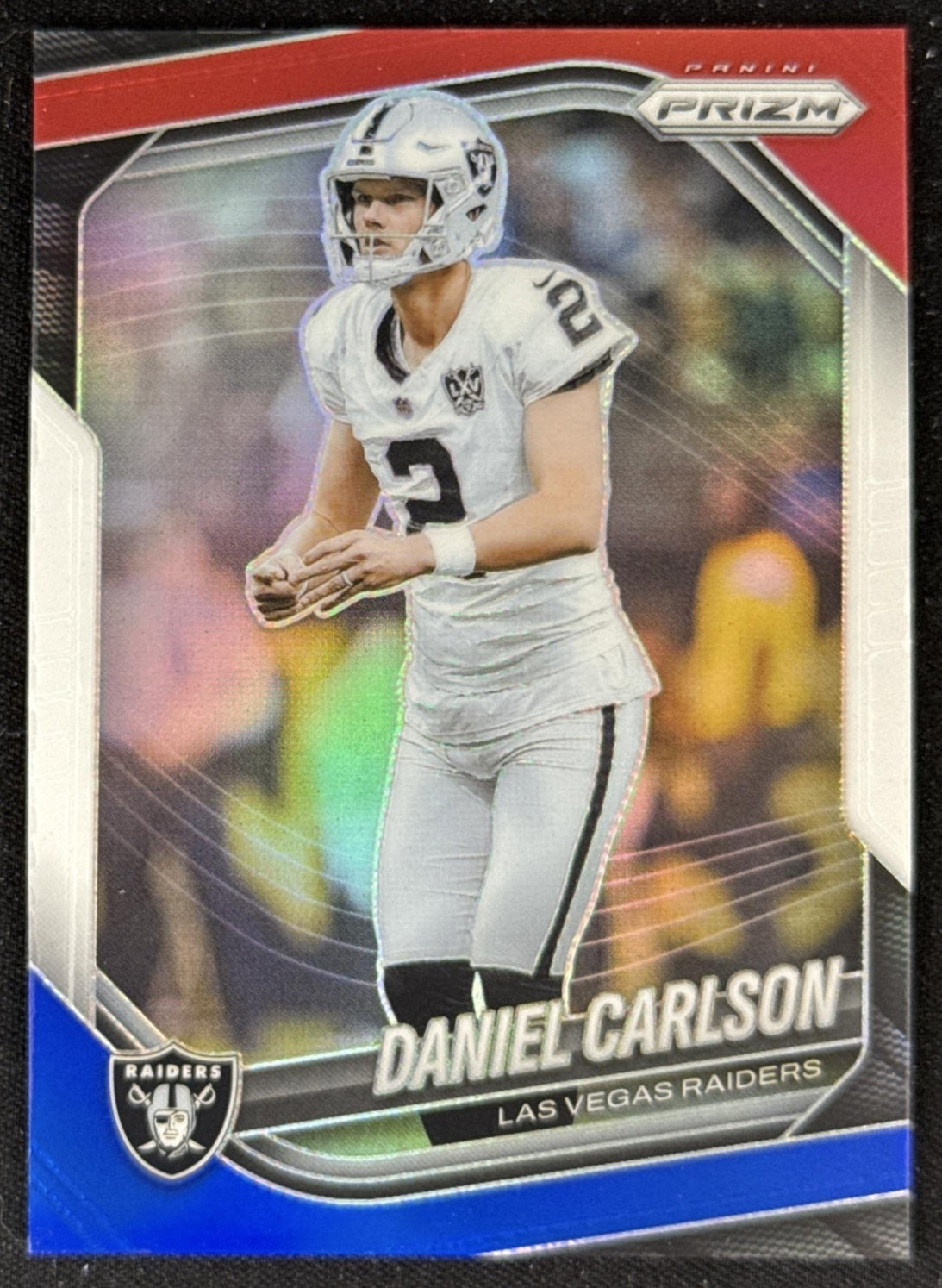 Daniel Carlson 2025 Panini Prizm Red White & Blue Raiders Las Vegas Raiders Sports Trading Card