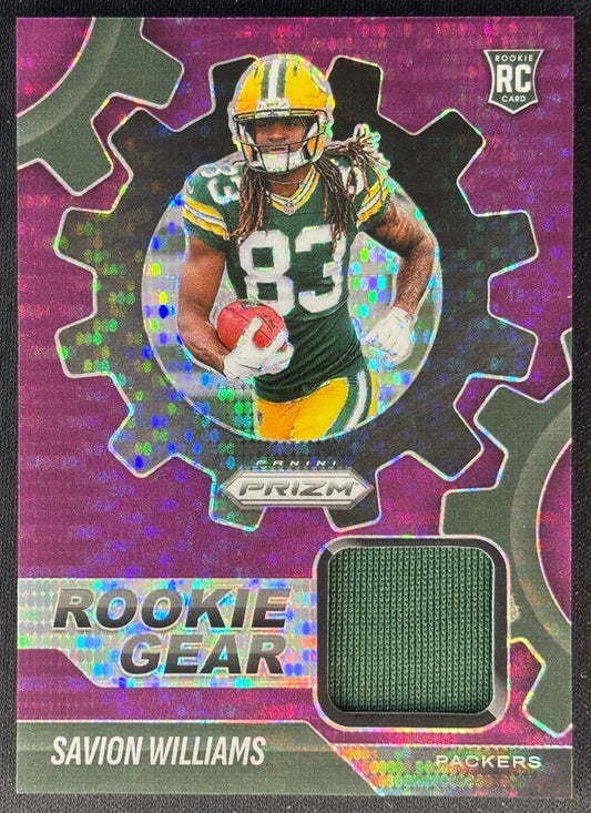 Savion Williams 2025 Prizm Rookie Gear Purple Pulsar Packers - Front