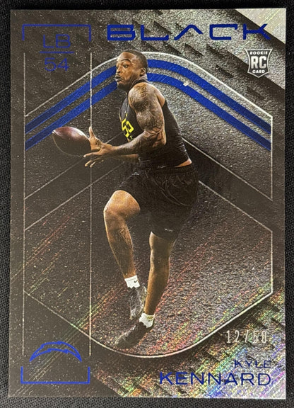 Kyle Kennard 2025 Panini Black Rookies Sapphire /50 Chargers front