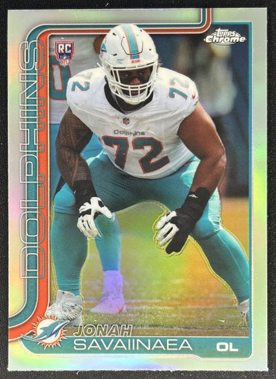 Jonah Savaiinaea 2025 Topps Chrome Rookie Refractor Dolphins Sports Trading Cards