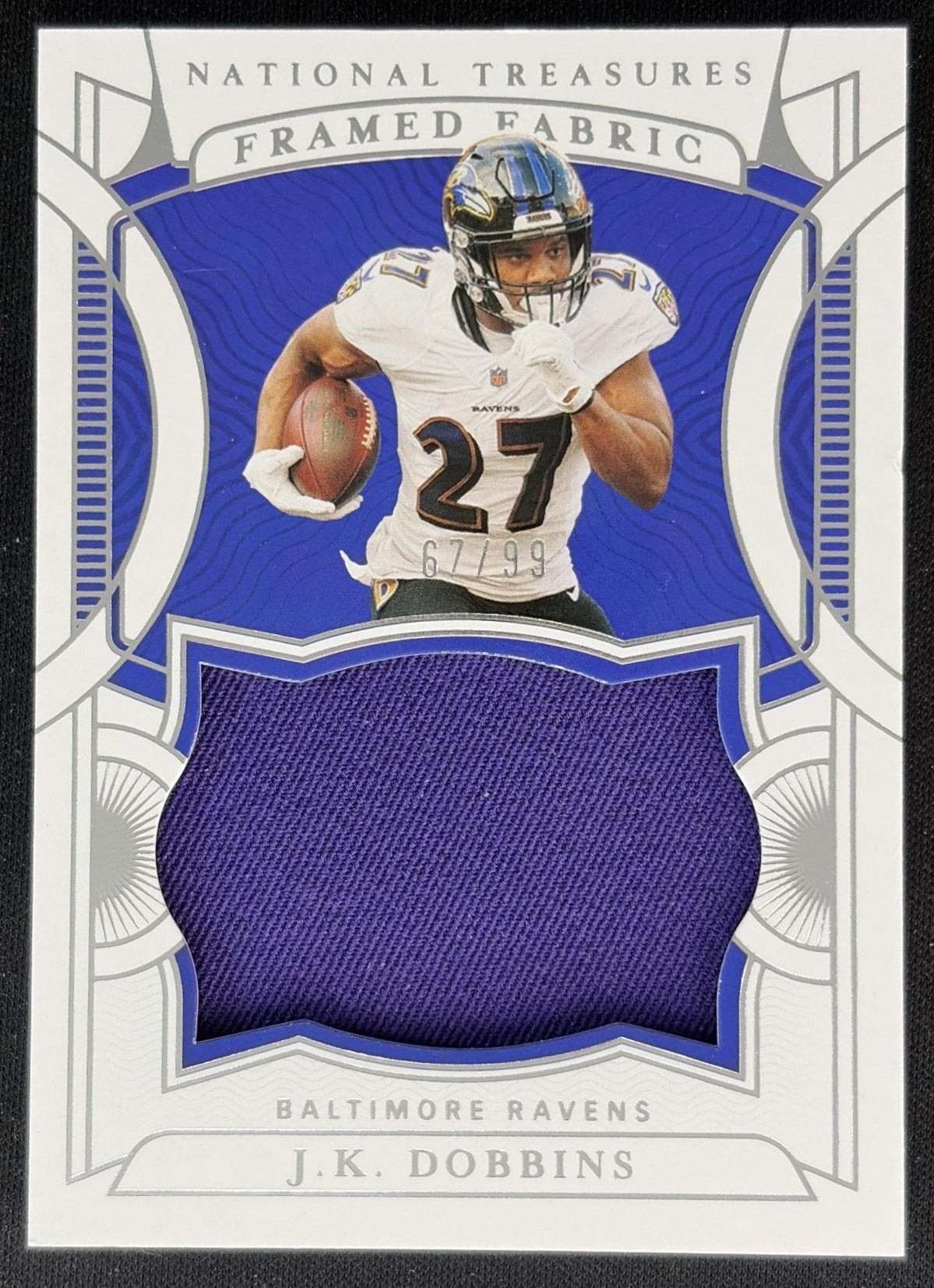 J.K. Dobbins 2021 Panini National Treasures Framed Fabric /99 Ravens