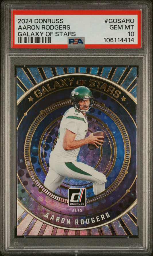 Aaron Rodgers 2024 Donruss Galaxy of Stars PSA 10 Jets