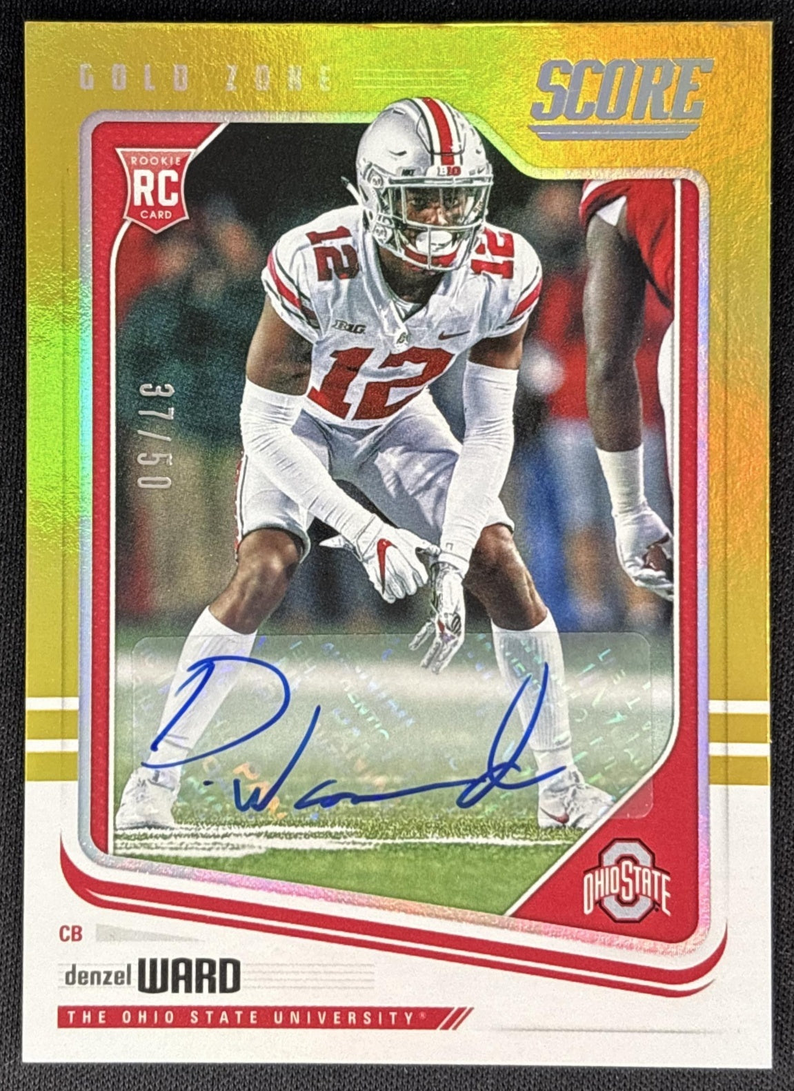 Denzel Ward 2018 Panini Score Rookie Auto Gold Zone /50 Buckeyes Sports Trading Cards