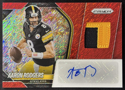 Aaron Rodgers 2025 Panini Prizm Patch Auto Red Shimmer /35 Steelers Sports Trading Cards