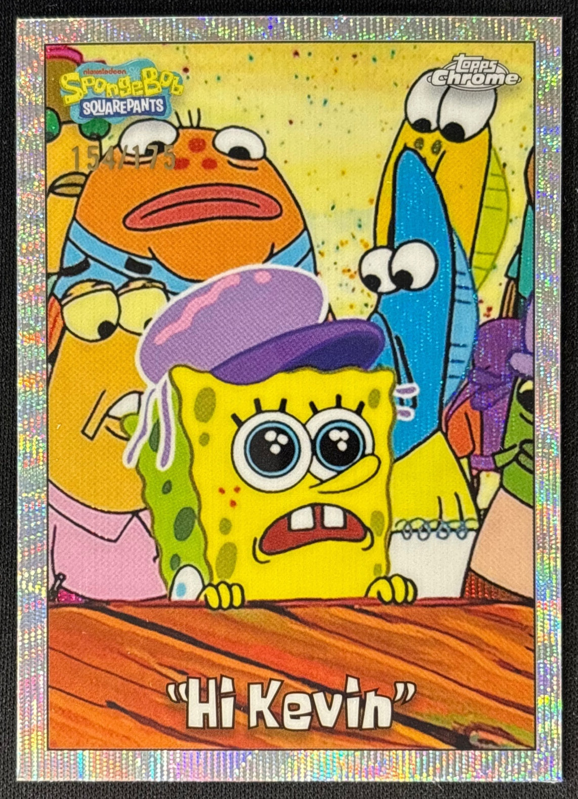 "Hi Kevin" 2025 Chrome SpongeBob SquarePants 25th Anniversary Wave Refractor /175 (Front) | Wayne Collection