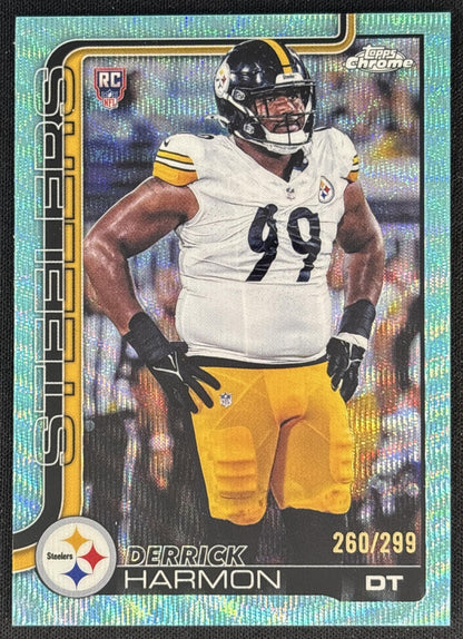 Derrick Harmon 2025 Topps Chrome Rookie Teal Wave Refractor /299 Steelers