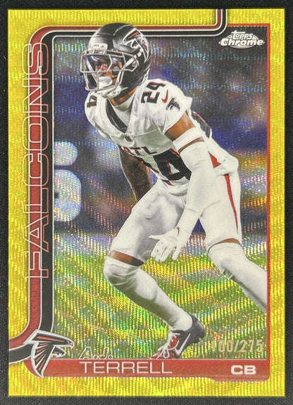 A.J. Terrell 2025 Topps Chrome Yellow Wave Refractor /275 Falcons