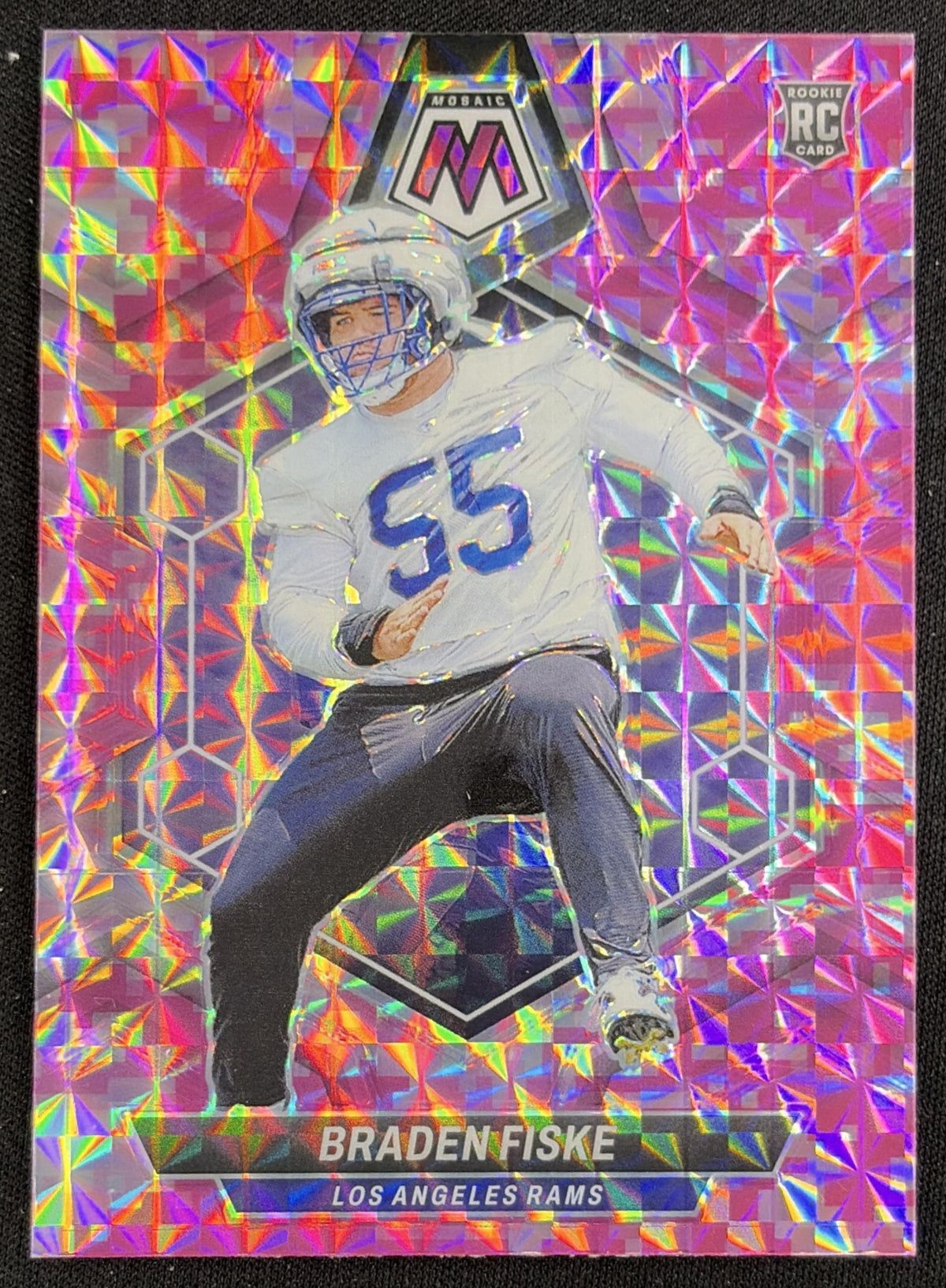 Braden Fiske 2024 Panini Mosaic Camo Pink Prizm Rams Sports Trading Card
