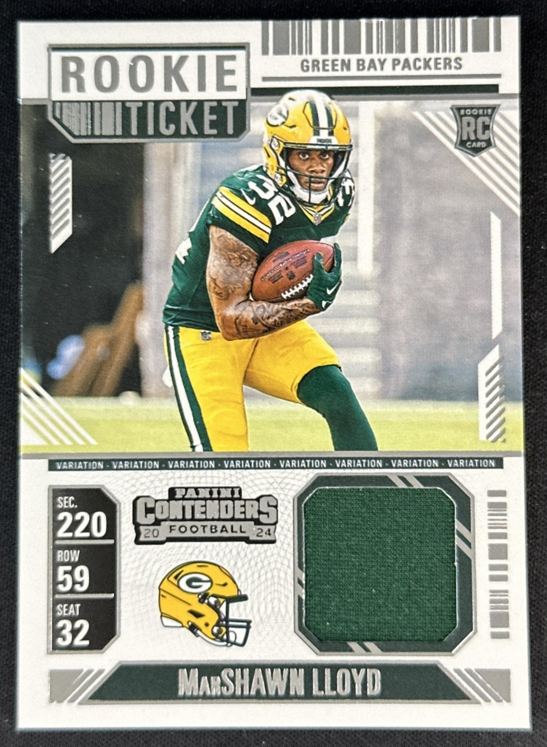MarShawn Lloyd 2024 Panini Contenders Rookie Ticket Swatches Variation Packers