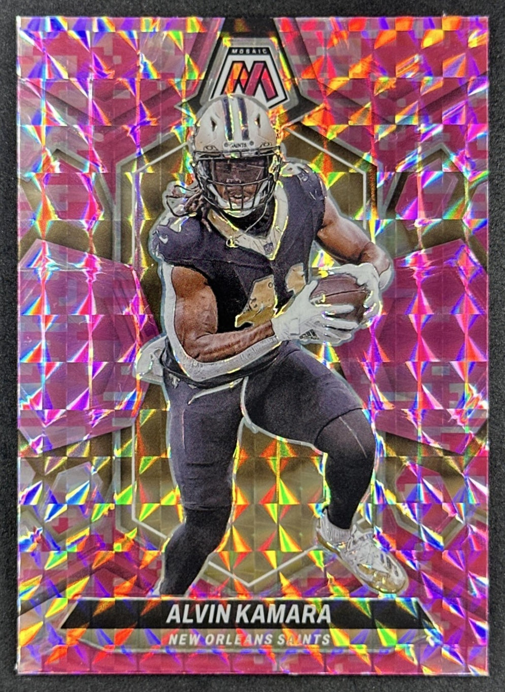 Alvin Kamara 2024 Panini Mosaic Camo Pink Prizm Saints Sports Trading Card