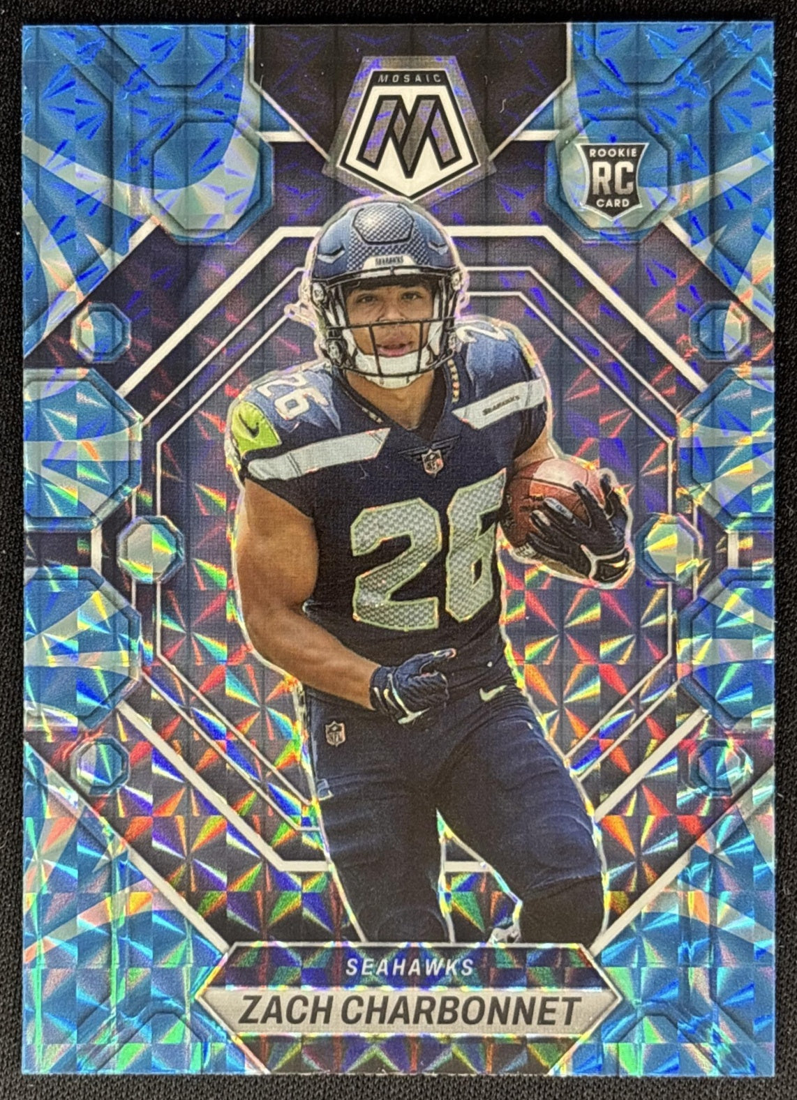 Zach Charbonnet 2023 Panini Mosaic Reactive Blue Mosaic Seahawks Sports Trading Cards
