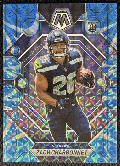 Zach Charbonnet 2023 Panini Mosaic Reactive Blue Mosaic Seahawks Sports Trading Cards
