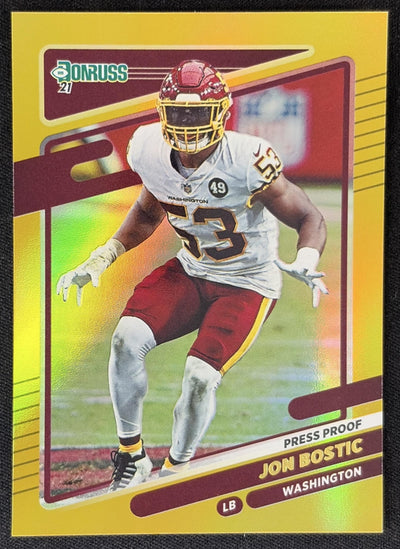 Jon Bostic 2021 Panini Donruss Press Proof Premium Commanders Sports Trading Card