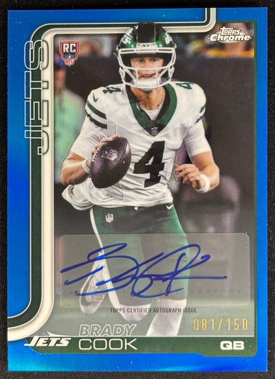 Brady Cook 2025 Topps Chrome Rookie Auto Blue Refractor /150 Jets Default Title Sports Trading Cards
