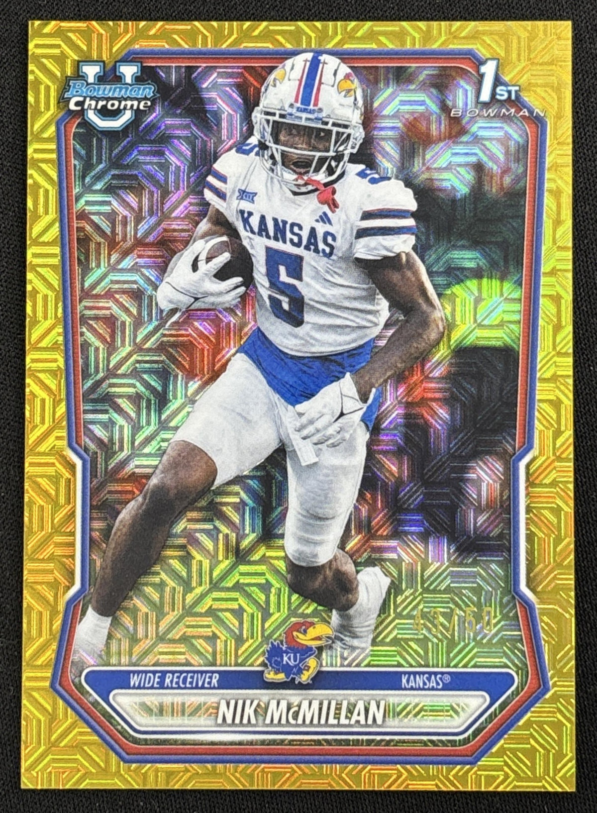 Nik McMillan 2026 Bowman Chrome Prospects Gold Mojo Refractor /50 Jayhawks - Front