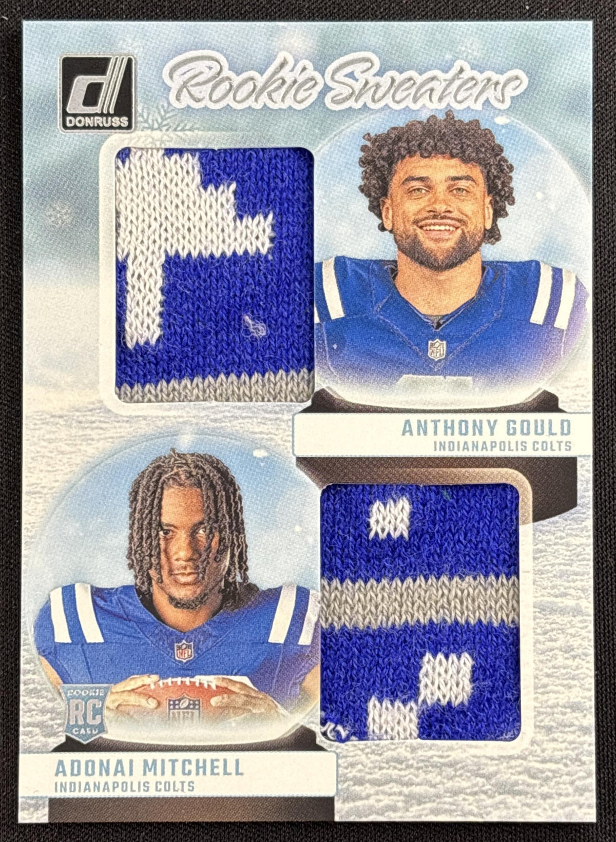 Adonai Mitchell Anthony Gould 2024 Panini Donruss Rookie Holiday Sweater Dual Colts Indianapolis Colts