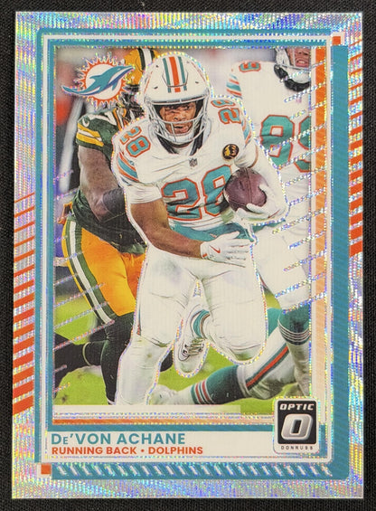 De'Von Achane 2025 Panini Donruss Optic Wave Prizm /300 Dolphins