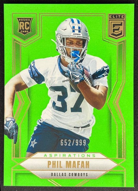 Phil Mafah 2025 Donruss Elite Rookies Aspirations Lime Green /999 Cowboys front sports trading card
