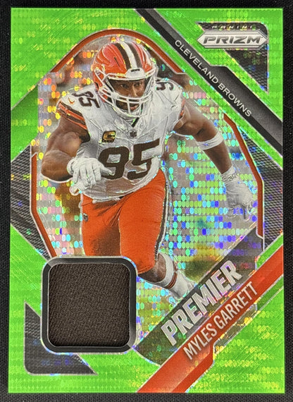 Myles Garrett 2025 Panini Prizm Premier Jerseys Neon Green Pulsar Browns Front