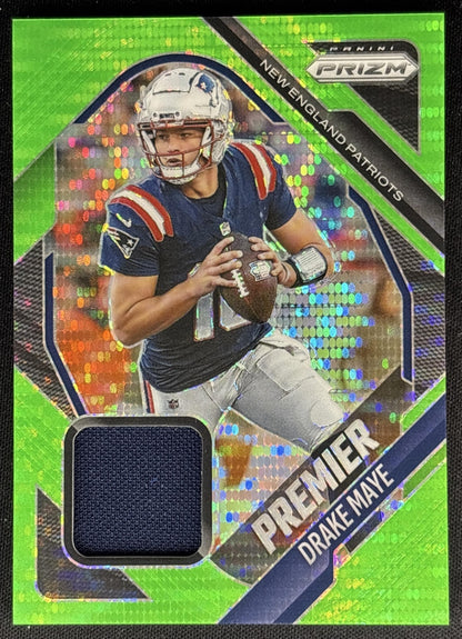 Drake Maye 2025 Panini Prizm Premier Jerseys Neon Green Pulsar Patriots
