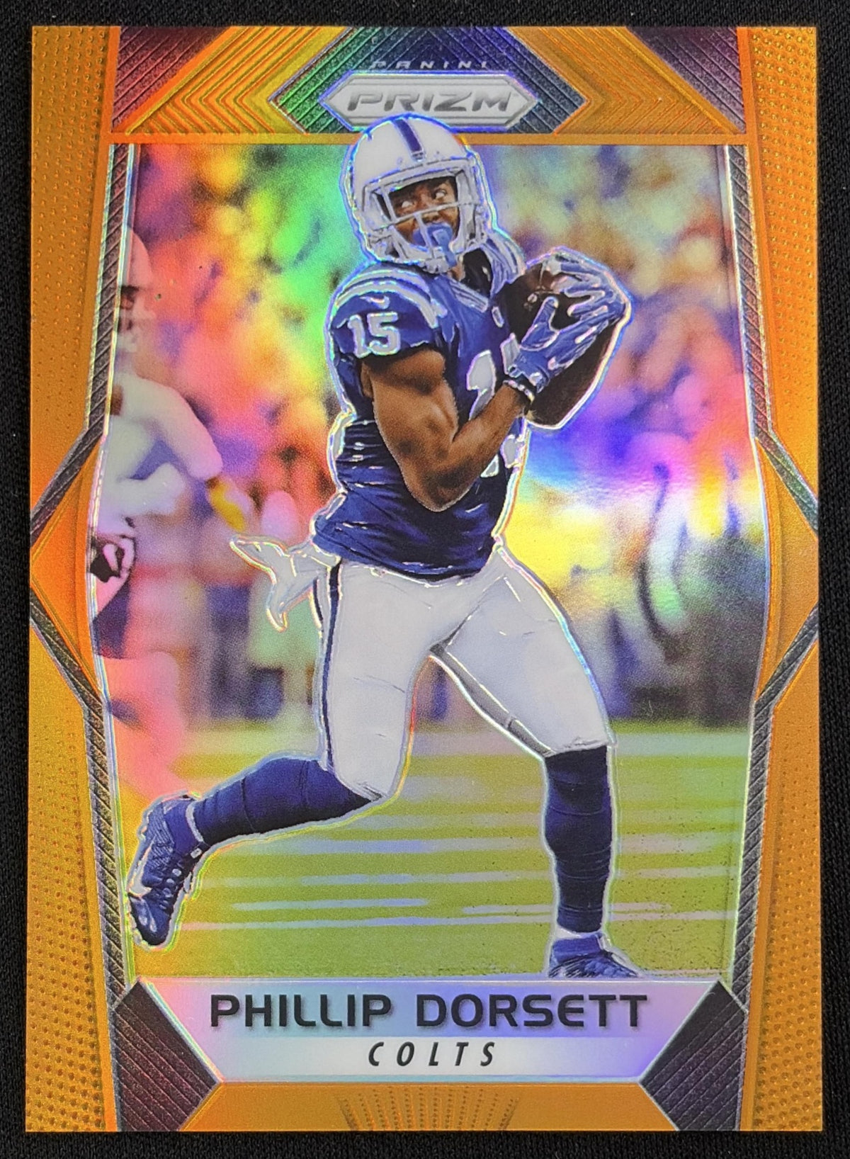 Front of Phillip Dorsett 2017 Panini Prizm Orange /275 Colts sports trading card