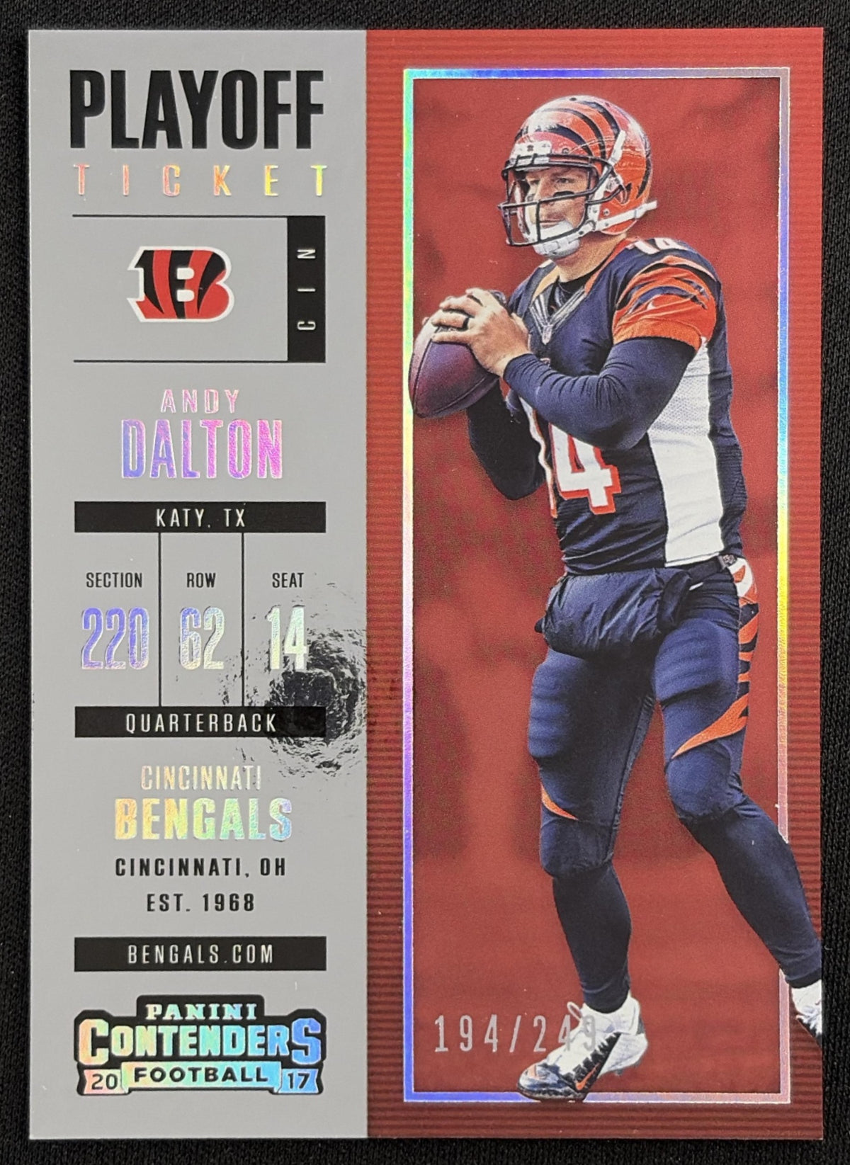 Andy Dalton 2017 Panini Contenders Playoff Ticket /249 Bengals Cincinnati Bengals Sports Trading Card