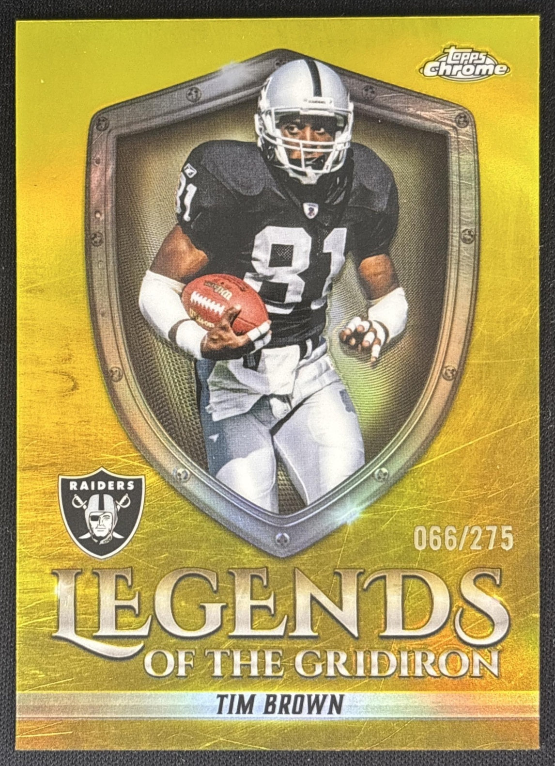 Tim Brown 2025 Chrome Legends of the Gridiron Yellow Refractor /275 Raiders front