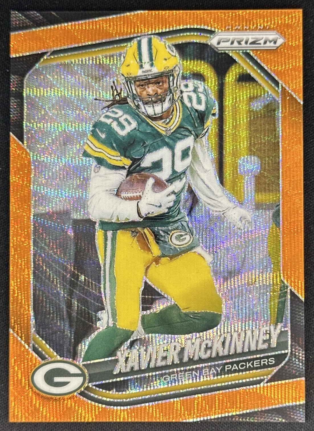 Xavier McKinney 2025 Panini Prizm Orange Wave /65 Packers Sports Trading Cards