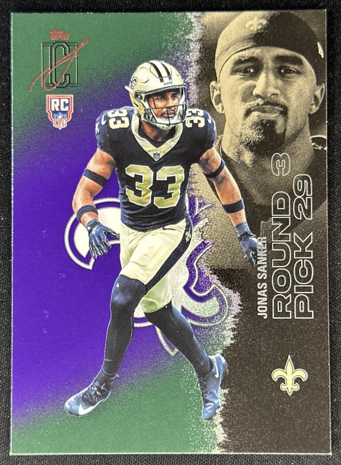 Jonas Sanker 2025 Topps Signature Class Green & Purple Rookie Saints front