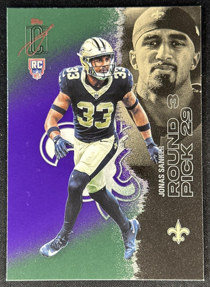 Jonas Sanker 2025 Topps Signature Class Green & Purple Rookie Saints front