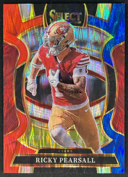 Ricky Pearsall 2025 Select Concourse Red and Blue Prizm Shock 49ers Sports Trading Cards
