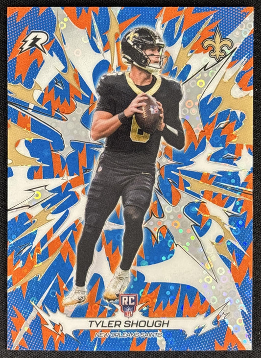 Tyler Shough 2025 Topps Resurgence Blue and Orange Spark Refractor Saints