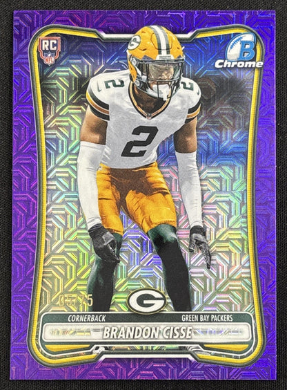 Brandon Cisse 2026 Bowman Chrome NFL Purple Mojo Refractor /75 Packers Sports Trading Card