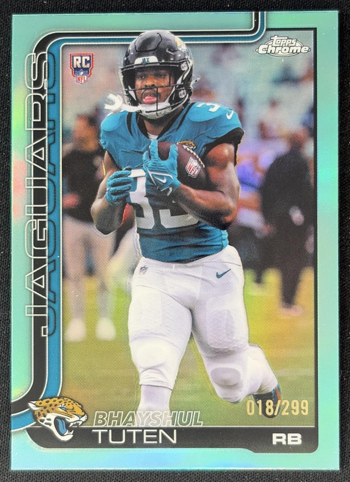 Bhayshul Tuten 2025 Topps Chrome Rookie Teal Refractor /299 Jaguars front