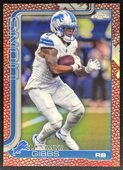 Jahmyr Gibbs 2025 Topps Chrome Football Leather Refractor Lions