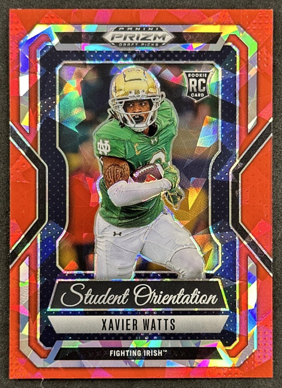Xavier Watts 2025 Prizm Draft Picks Student Orientation Red Ice Fighting Irish Falcons - Front